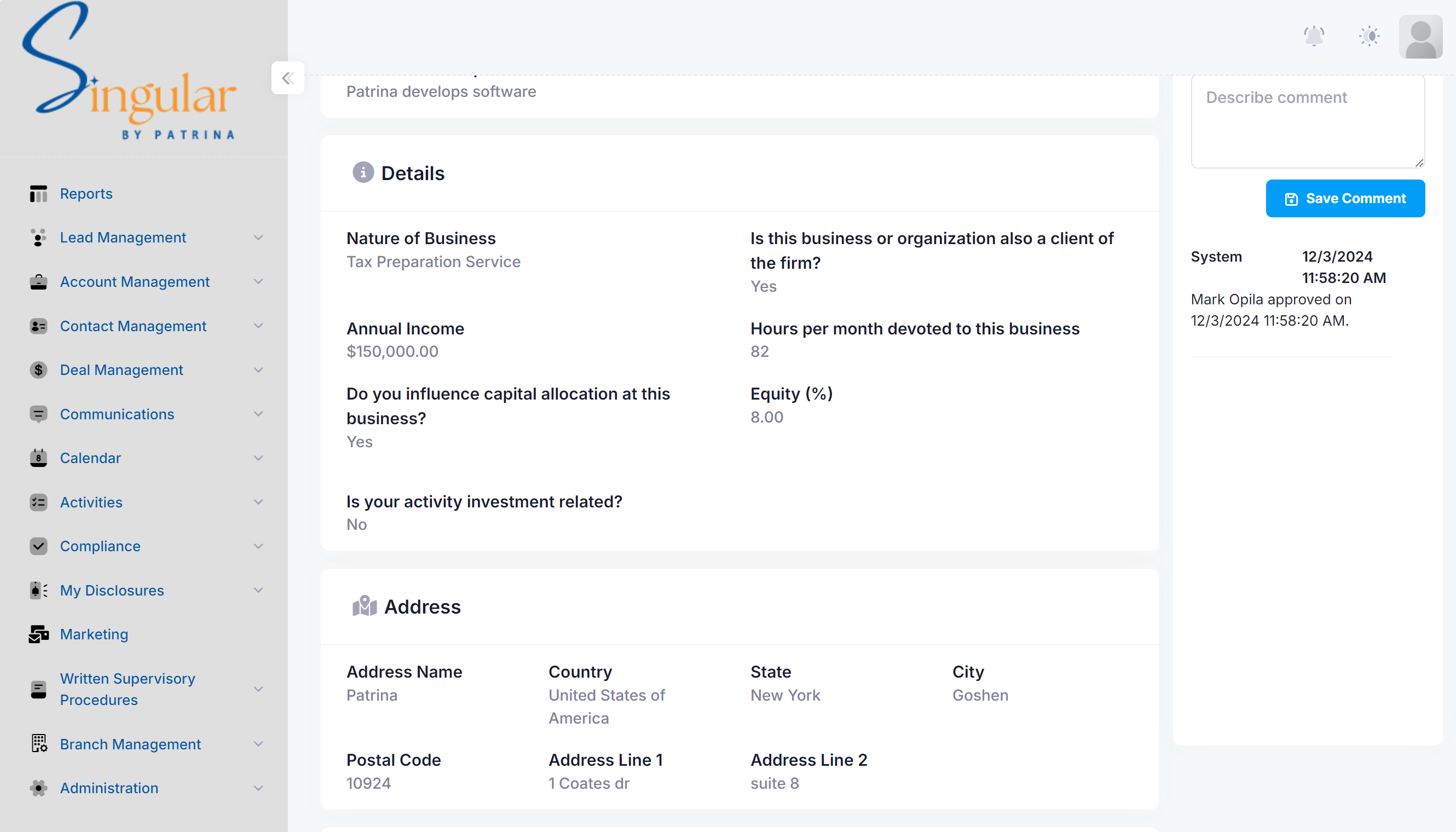 Actual Patrina product interface