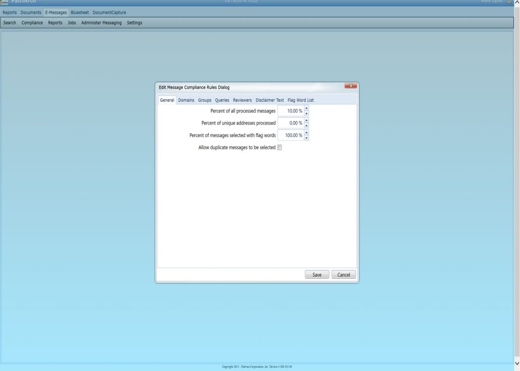 Patrina message review rule configuration