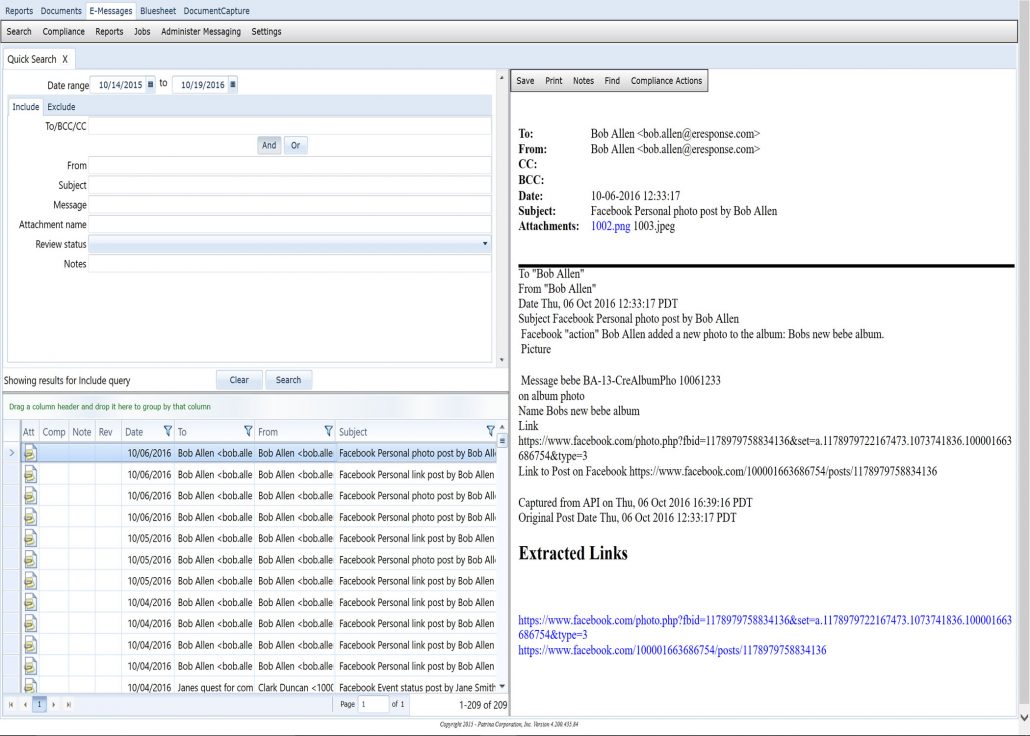 Patrina message archive search interface