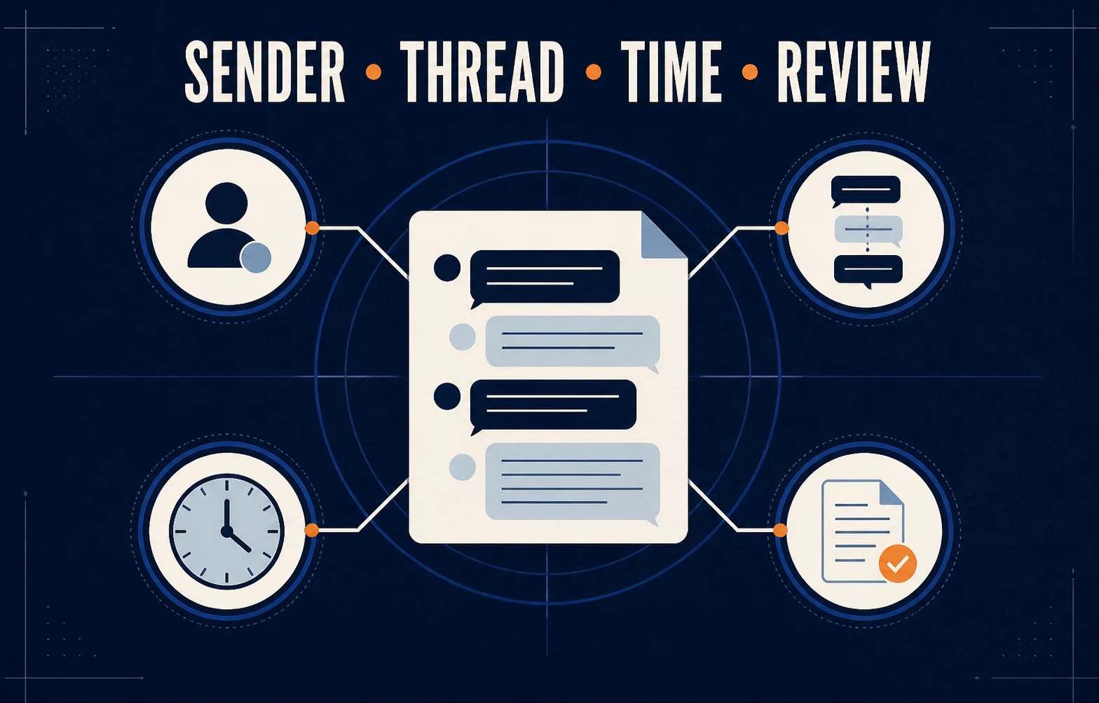 Archived business text record preserving sender identity, message sequence, timestamps and review context
