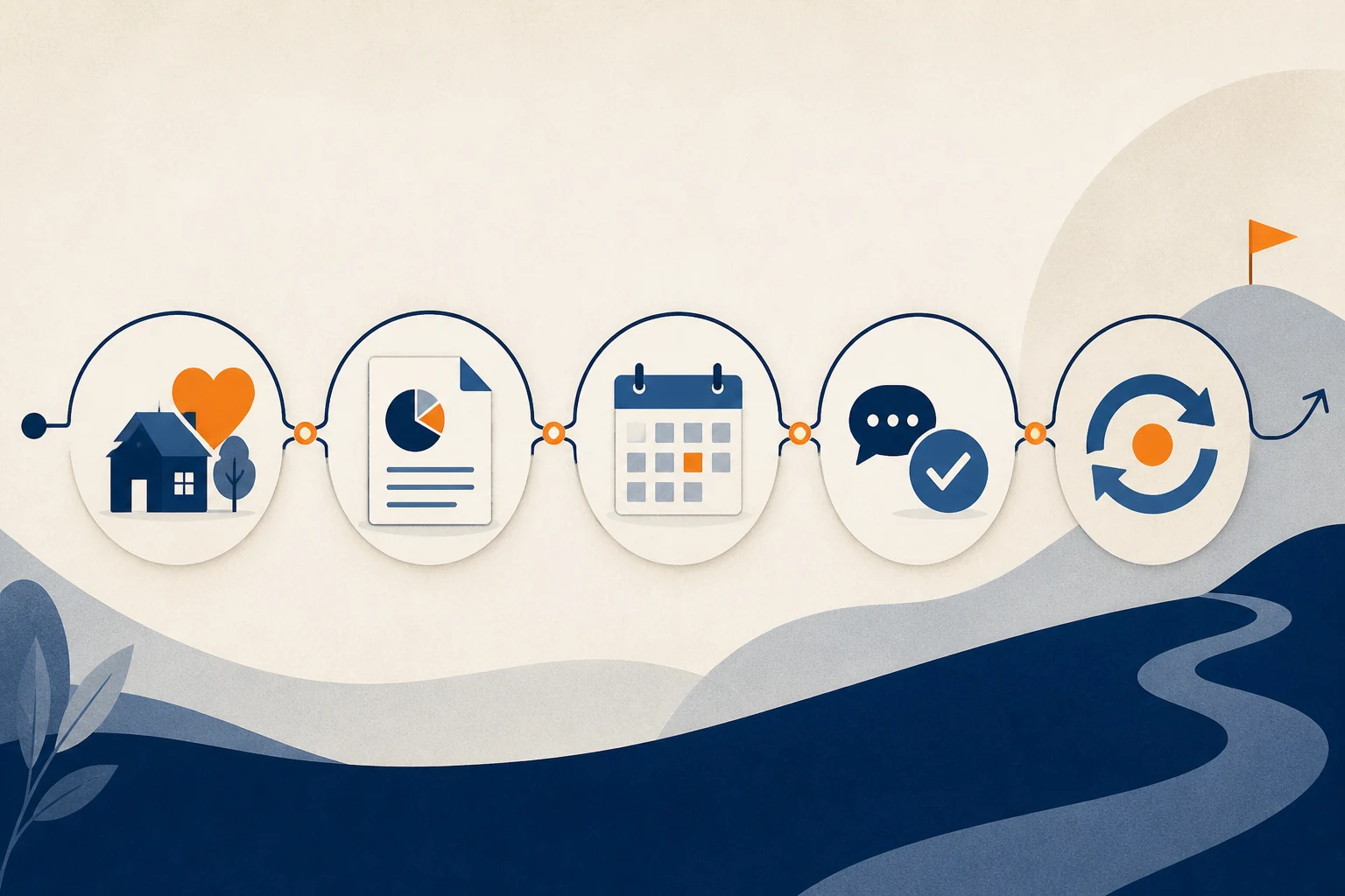 Financial planning relationship connecting goals, plan decisions, follow-up and recurring review